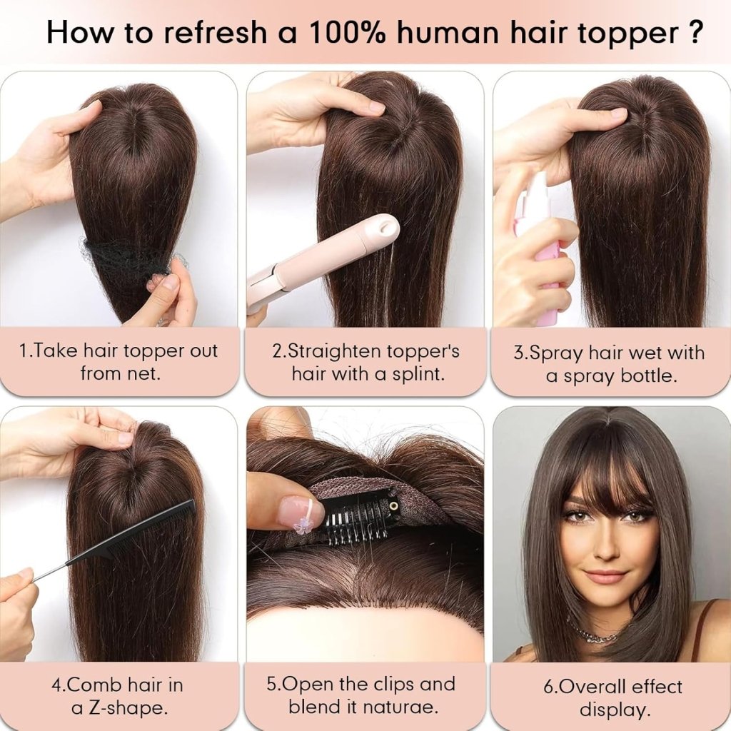 Hair Toppers for Women Real Human Hair 5"*5.5"Large Coverage Brown with Blond Highlight Hair Topper No Bangs - Wigtrends
