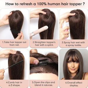 Hair Toppers for Women Real Human Hair 5"*5.5"Large Coverage Brown with Blond Highlight Hair Topper No Bangs - Wigtrends