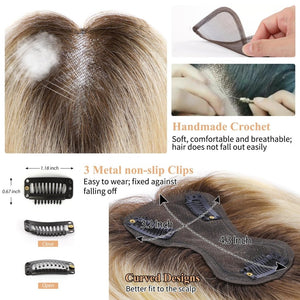 Hair Toppers for Women Real Human Hair Salt and Pepper Grey Human Hair Toppers 10 inch Dark Grey - Wigtrends