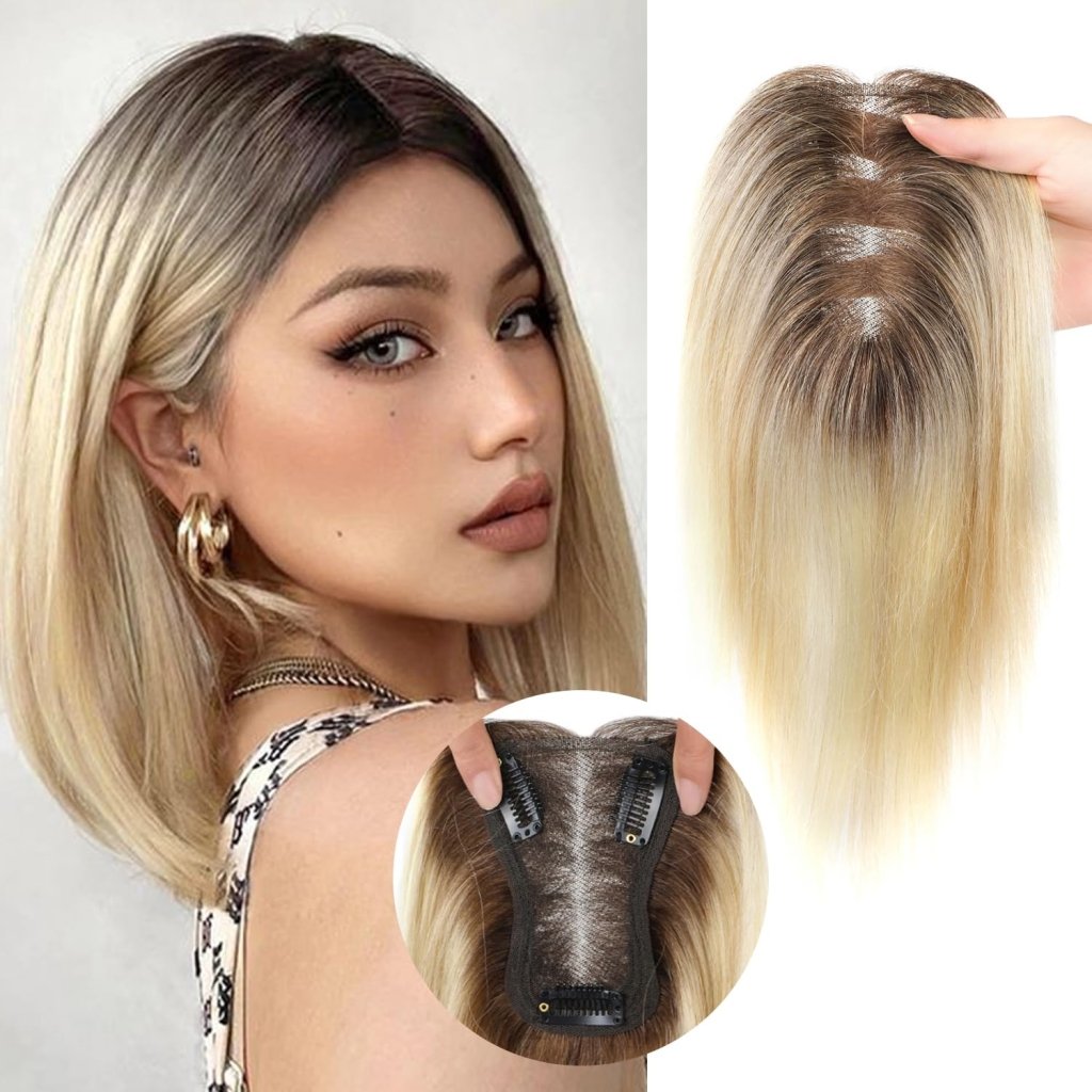 Hair Toppers for Women Real Human Hair Salt and Pepper Grey Human Hair Toppers 10 inch Dark Grey - Wigtrends