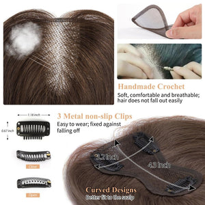 Hair Toppers for Women Real Human Hair Salt and Pepper Grey Human Hair Toppers 10 inch Dark Grey - Wigtrends