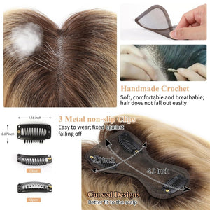 Hair Toppers for Women Real Human Hair Salt and Pepper Grey Human Hair Toppers 10 inch Dark Grey - Wigtrends