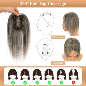 Hair Toppers for Women Real Human Hair Salt and Pepper Grey Human Hair Toppers 10 inch Dark Grey - Wigtrends