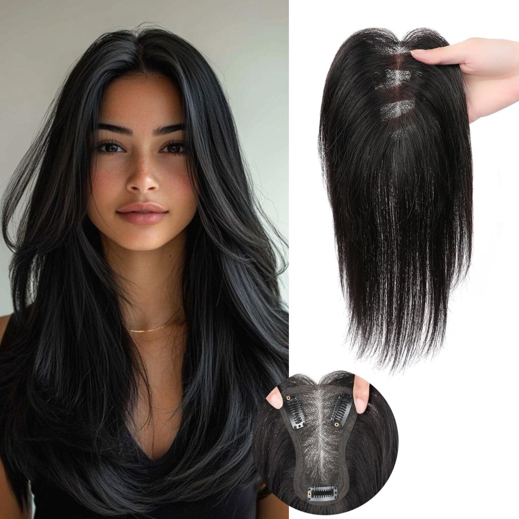 Hair Toppers for Women Real Human Hair Salt and Pepper Grey Human Hair Toppers 10 inch Dark Grey - Wigtrends