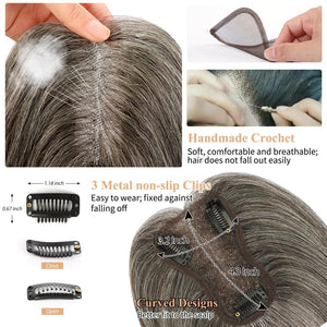 Hair Toppers for Women Real Human Hair Salt and Pepper Grey Human Hair Toppers 10 inch Dark Grey - Wigtrends