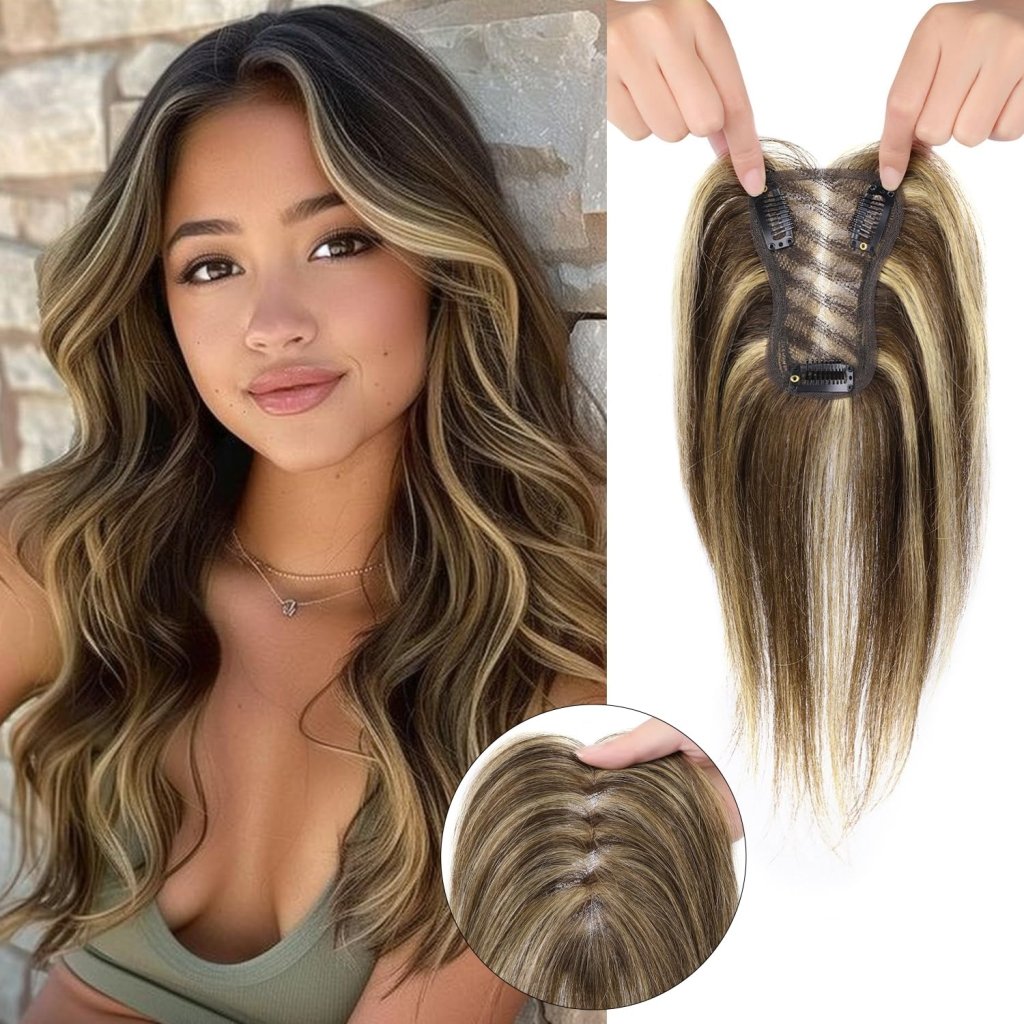 Hair Toppers for Women Real Human Hair Salt and Pepper Grey Human Hair Toppers 10 inch Dark Grey - Wigtrends