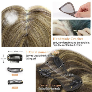 Hair Toppers for Women Real Human Hair Salt and Pepper Grey Human Hair Toppers 10 inch Dark Grey - Wigtrends