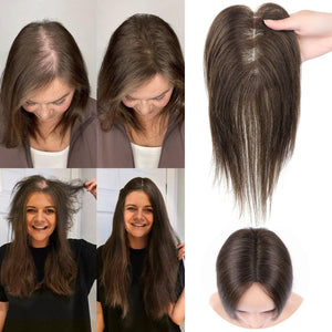 Hair Toppers for Women Real Human Hair Salt and Pepper Grey Human Hair Toppers 10 inch Dark Grey - Wigtrends