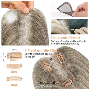 Hair Toppers for Women Real Human Hair Salt and Pepper Grey Human Hair Toppers 10 inch Dark Grey - Wigtrends