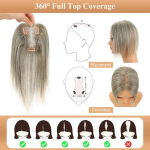 Hair Toppers for Women Real Human Hair Salt and Pepper Grey Human Hair Toppers 10 inch Dark Grey - Wigtrends