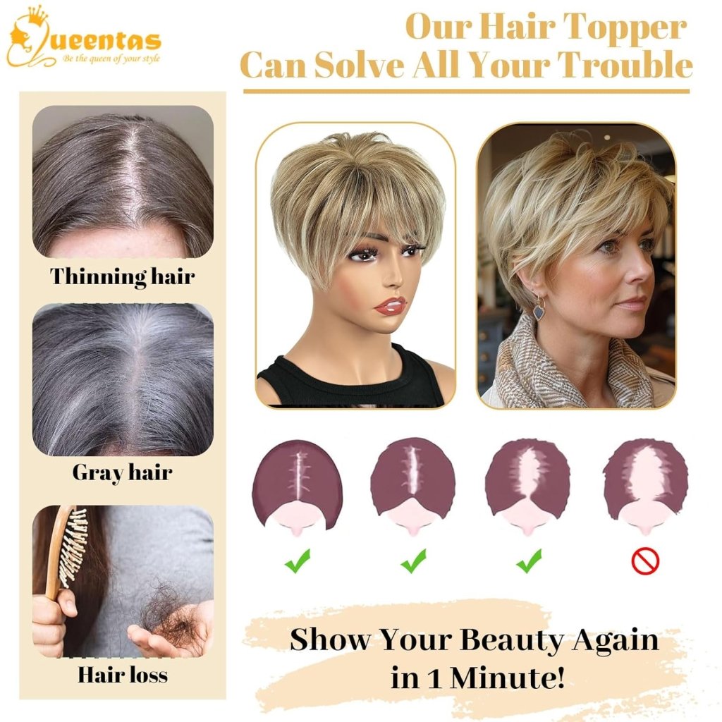Hair Toppers for Women with Thinning Hair 360°3D Cover with 3 Clips Hair Pieces Wispy Bangs - Wigtrends