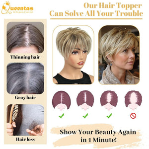 Hair Toppers for Women with Thinning Hair 360°3D Cover with 3 Clips Hair Pieces Wispy Bangs - Wigtrends