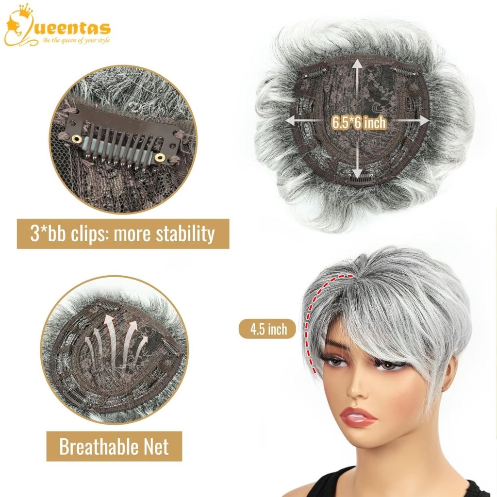 Hair Toppers for Women with Thinning Hair 360°3D Cover with 3 Clips Hair Pieces Wispy Bangs - Wigtrends