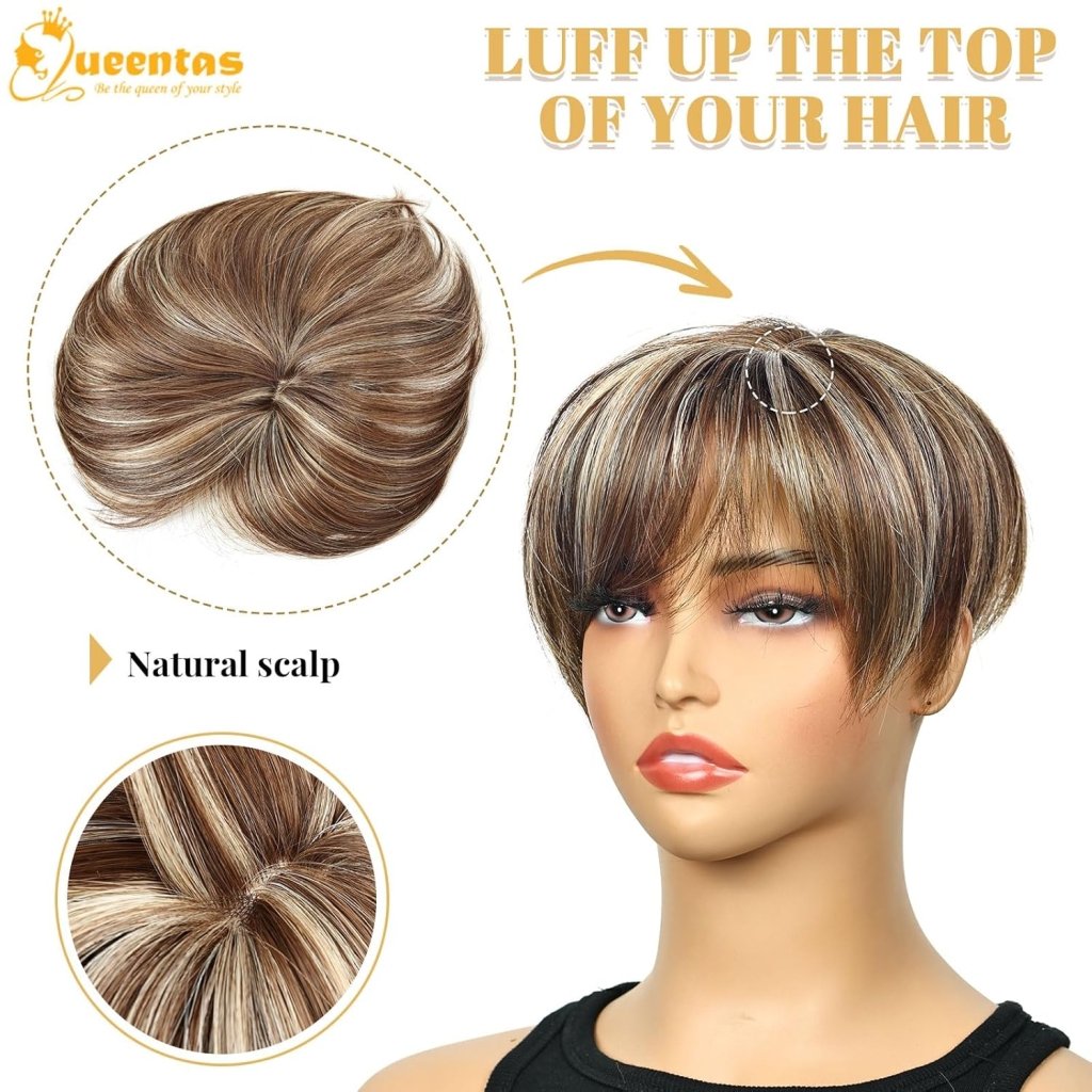 Hair Toppers for Women with Thinning Hair 360°3D Cover with 3 Clips Hair Pieces Wispy Bangs - Wigtrends