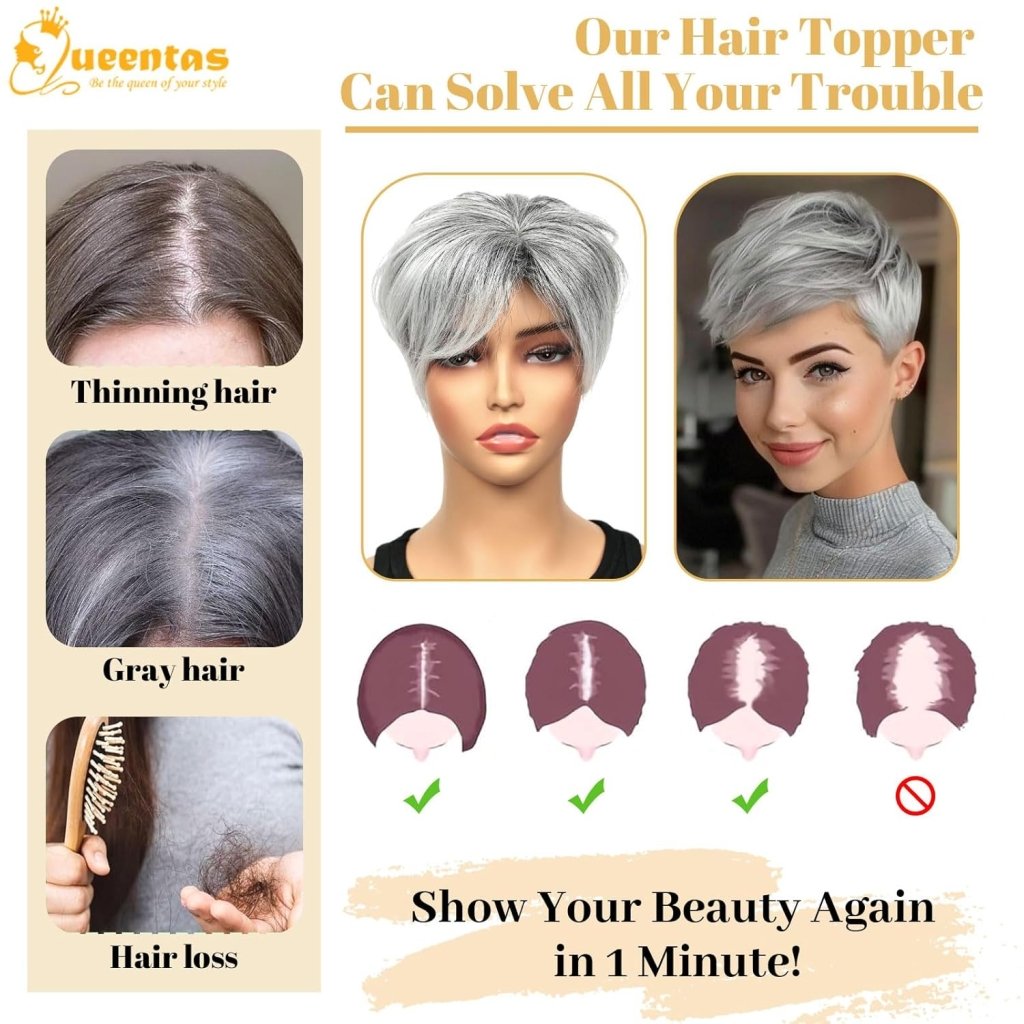 Hair Toppers for Women with Thinning Hair 360°3D Cover with 3 Clips Hair Pieces Wispy Bangs - Wigtrends