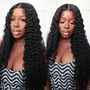 HD Lace 6x5 Lace Closure Wigs Deep Wave Glueless Wig Pre Plucked Natural Black Deep Wave Human Hair Wigs - Wigtrends