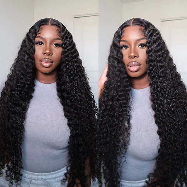 HD Lace 6x5 Lace Closure Wigs Deep Wave Glueless Wig Pre Plucked Natural Black Deep Wave Human Hair Wigs - Wigtrends