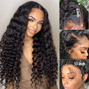 HD Lace 6x5 Lace Closure Wigs Deep Wave Glueless Wig Pre Plucked Natural Black Deep Wave Human Hair Wigs - Wigtrends
