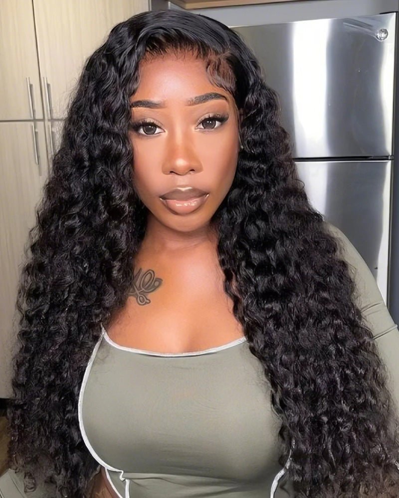 HD Lace 6x5 Lace Closure Wigs Deep Wave Glueless Wig Pre Plucked Natural Black Deep Wave Human Hair Wigs - Wigtrends