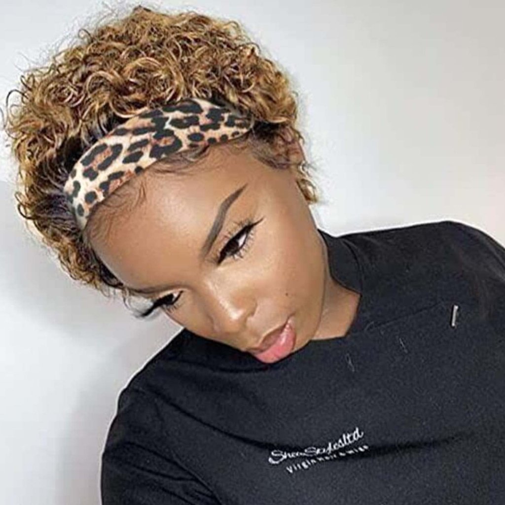 Headband Wig Human Hair Wigs for Black Women Pixie Cut Wig Short Curly Wig - Wigtrends