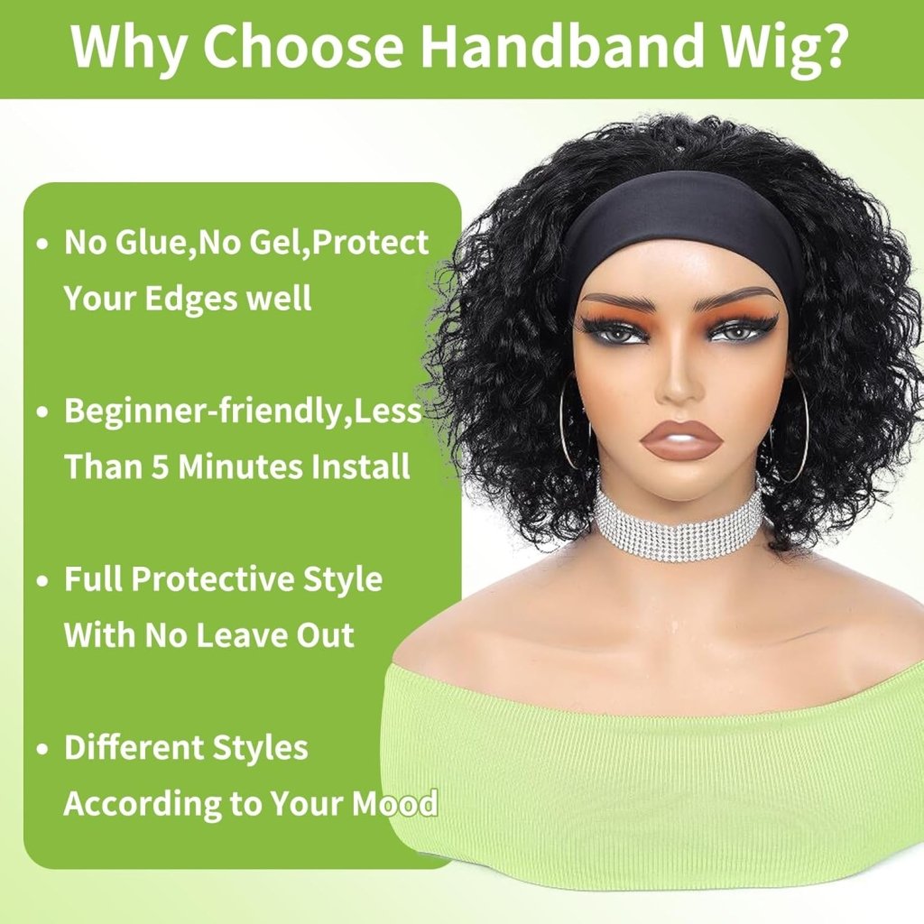 Headband Wig Human Hair Wigs for Black Women Pixie Cut Wig Short Curly Wig - Wigtrends