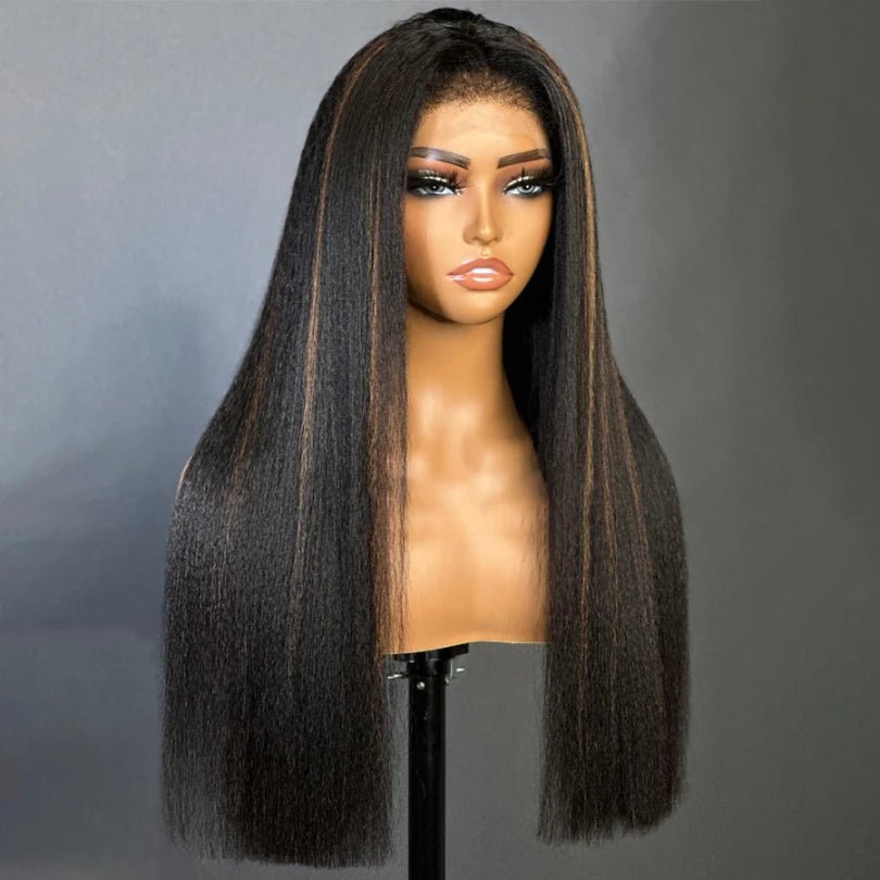 Highlight Brown Kinky Straight Human Hair Wig - Wigtrends