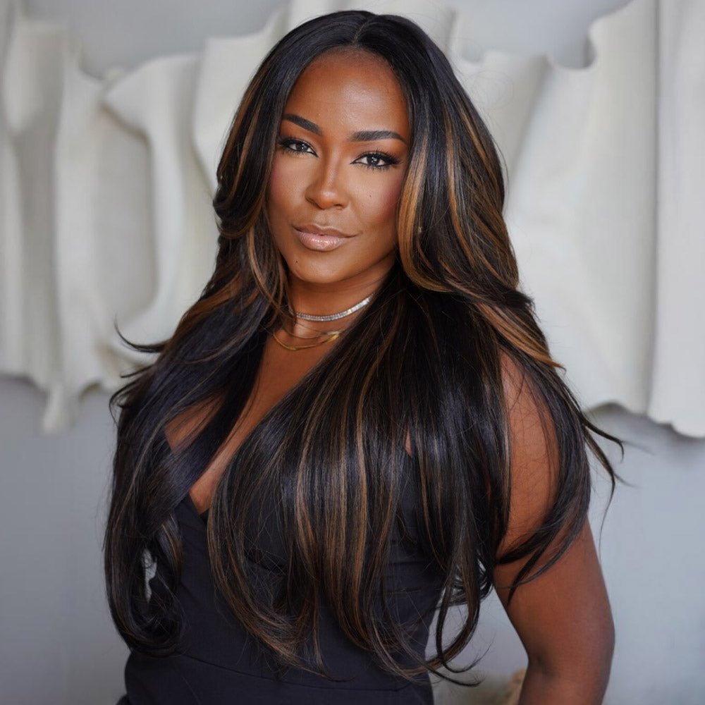 Highlight Brown Wavy Lace Human Hair Wigs - Wigtrends