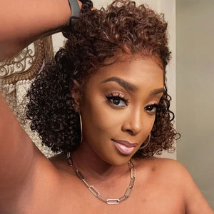 Highlight Chocolate Brown Bob Curly 13x4 Frontal Lace Wig - Wigtrends