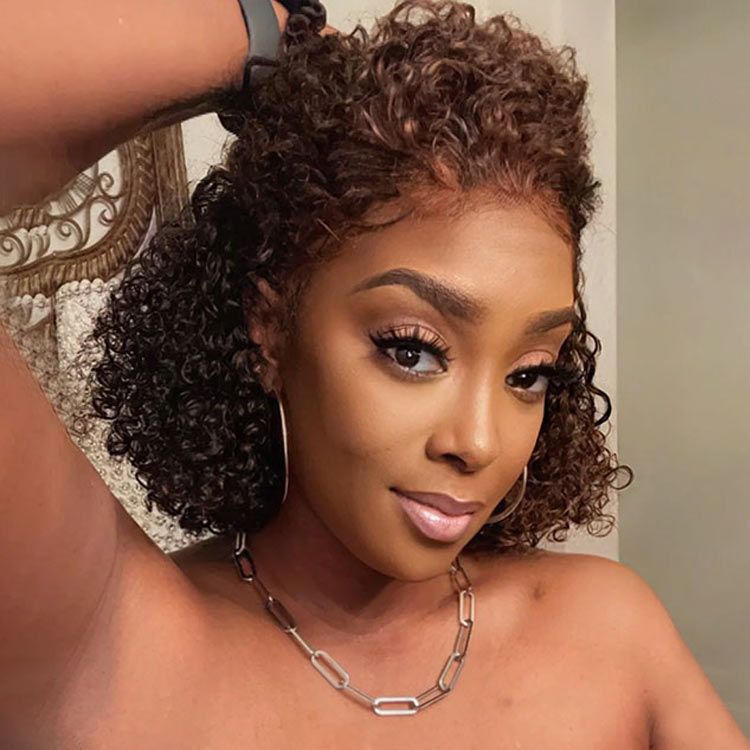 Highlight Chocolate Brown Bob Curly 13x4 Frontal Lace Wig - Wigtrends
