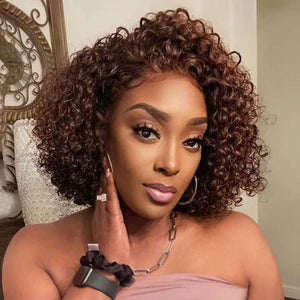 Highlight Chocolate Brown Bob Curly 13x4 Frontal Lace Wig - Wigtrends