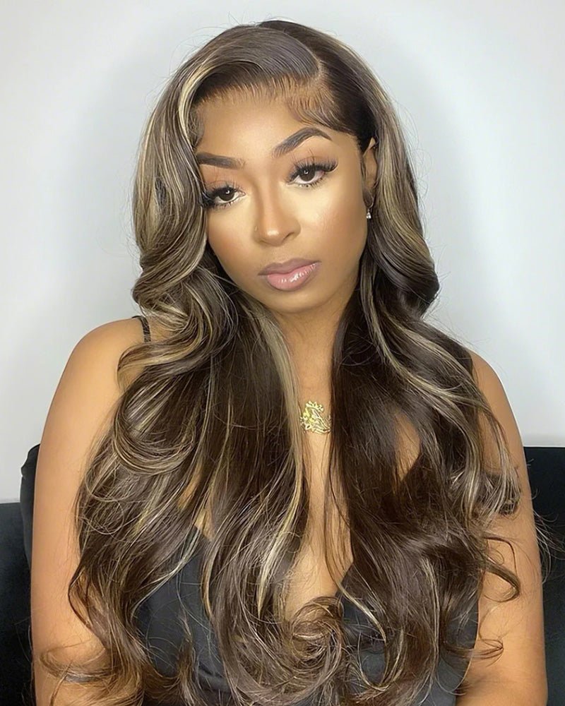 Highlights Body Wave Human Hair Wig - Real Glueless 13x4/6x5 Pre - Cut HD Lace Front Wig - Wigtrends