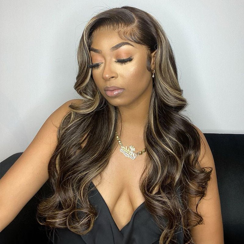 Highlights Body Wave Human Hair Wig - Real Glueless 13x4/6x5 Pre - Cut HD Lace Front Wig - Wigtrends