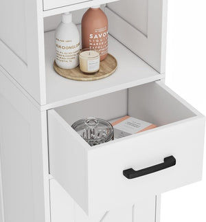 Homhedy 67" H Tall Bathroom Storage Cabinet with 2 Barn Doors and 1 Drawer, Narrow Storage Unit, Adjustable Shelves, Floor Cabinet for Bathroom, Living Room, Entryway, Kitchen, White, (15.7" W) - Wigtrends