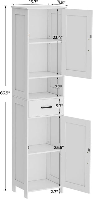 Homhedy 67" H Tall Bathroom Storage Cabinet with 2 Barn Doors and 1 Drawer, Narrow Storage Unit, Adjustable Shelves, Floor Cabinet for Bathroom, Living Room, Entryway, Kitchen, White, (15.7" W) - Wigtrends