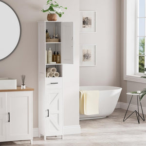 Homhedy 67" H Tall Bathroom Storage Cabinet with 2 Barn Doors and 1 Drawer, Narrow Storage Unit, Adjustable Shelves, Floor Cabinet for Bathroom, Living Room, Entryway, Kitchen, White, (15.7" W) - Wigtrends