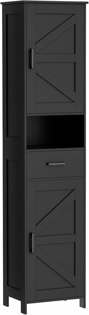 Homhedy 67" H Tall Bathroom Storage Cabinet with 2 Barn Doors and 1 Drawer, Narrow Storage Unit, Adjustable Shelves, Floor Cabinet for Bathroom, Living Room, Entryway, Kitchen, White, (15.7" W) - Wigtrends