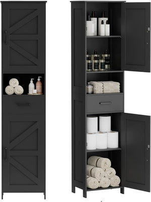 Homhedy 67" H Tall Bathroom Storage Cabinet with 2 Barn Doors and 1 Drawer, Narrow Storage Unit, Adjustable Shelves, Floor Cabinet for Bathroom, Living Room, Entryway, Kitchen, White, (15.7" W) - Wigtrends
