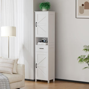 Homhedy 67" H Tall Bathroom Storage Cabinet with 2 Barn Doors and 1 Drawer, Narrow Storage Unit, Adjustable Shelves, Floor Cabinet for Bathroom, Living Room, Entryway, Kitchen, White, (15.7" W) - Wigtrends