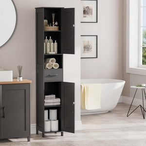 Homhedy 67" H Tall Bathroom Storage Cabinet with 2 Barn Doors and 1 Drawer, Narrow Storage Unit, Adjustable Shelves, Floor Cabinet for Bathroom, Living Room, Entryway, Kitchen, White, (15.7" W) - Wigtrends