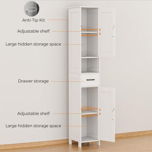 Homhedy 67" H Tall Bathroom Storage Cabinet with 2 Barn Doors and 1 Drawer, Narrow Storage Unit, Adjustable Shelves, Floor Cabinet for Bathroom, Living Room, Entryway, Kitchen, White, (15.7" W) - Wigtrends