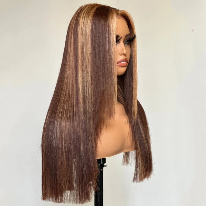 Honey Blonde Highlight Silky Straight Lace Long Wig - Wigtrends