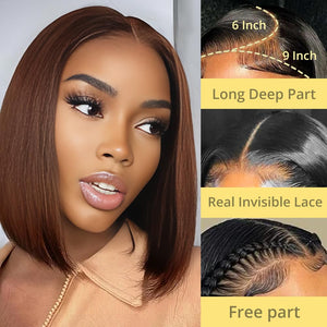 Human Hair Pre Plucked Pre Cut HD Lace Front Glueless Wigs Short Straight Bob Wigs - Wigtrends