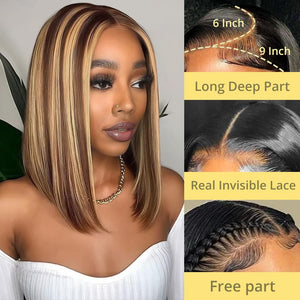 Human Hair Pre Plucked Pre Cut HD Lace Front Glueless Wigs Short Straight Bob Wigs - Wigtrends
