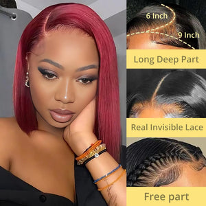 Human Hair Pre Plucked Pre Cut HD Lace Front Glueless Wigs Short Straight Bob Wigs - Wigtrends