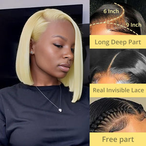 Human Hair Pre Plucked Pre Cut HD Lace Front Glueless Wigs Short Straight Bob Wigs - Wigtrends