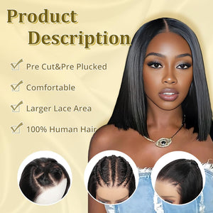 Human Hair Pre Plucked Pre Cut HD Lace Front Glueless Wigs Short Straight Bob Wigs - Wigtrends