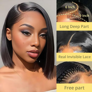 Human Hair Pre Plucked Pre Cut HD Lace Front Glueless Wigs Short Straight Bob Wigs - Wigtrends