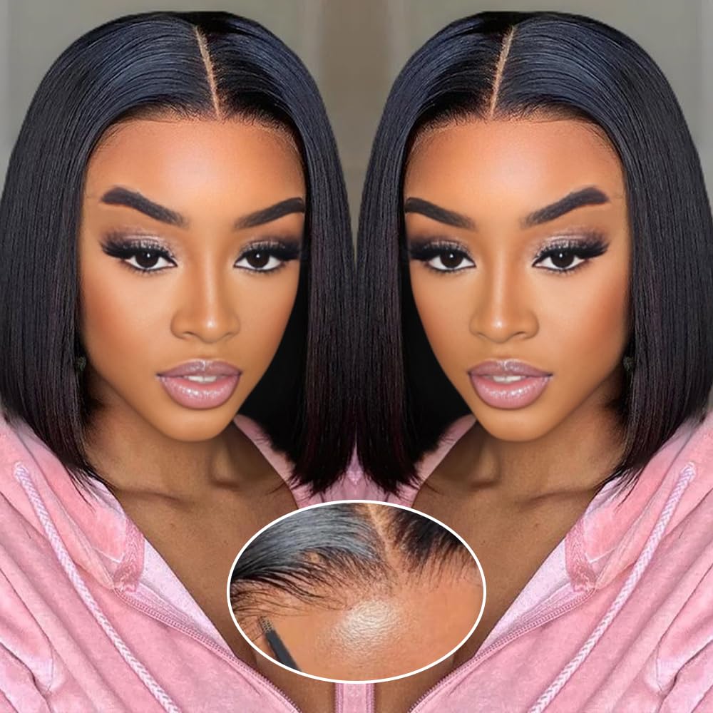 Human Hair Pre Plucked Pre Cut HD Lace Front Glueless Wigs Short Straight Bob Wigs - Wigtrends