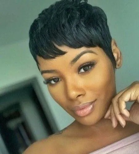 Human Hair Short Pixie Cut Wigs for Black/White Women Wavy Hair Wig with Bangs - Wigtrends