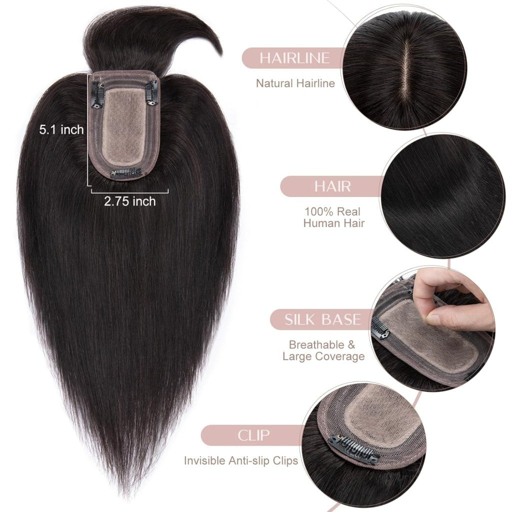 Human Hair Topper with Bangs - Real Human Hair Toppers for Women with Thin Hair - Wigtrends